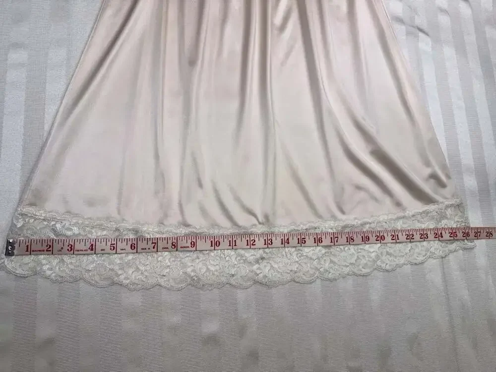 Vassarette Vintage Satin Half Slip Sz XL Blush With Ivory Lace Trim Coquette
